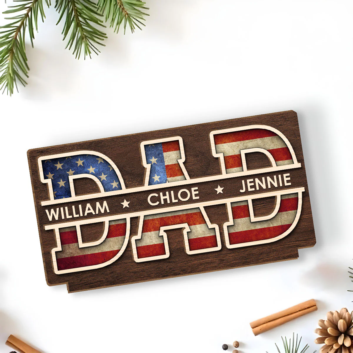 Dad America - Personalized Custom 2-Layer Wood Plaque With Flat Base - Image 5