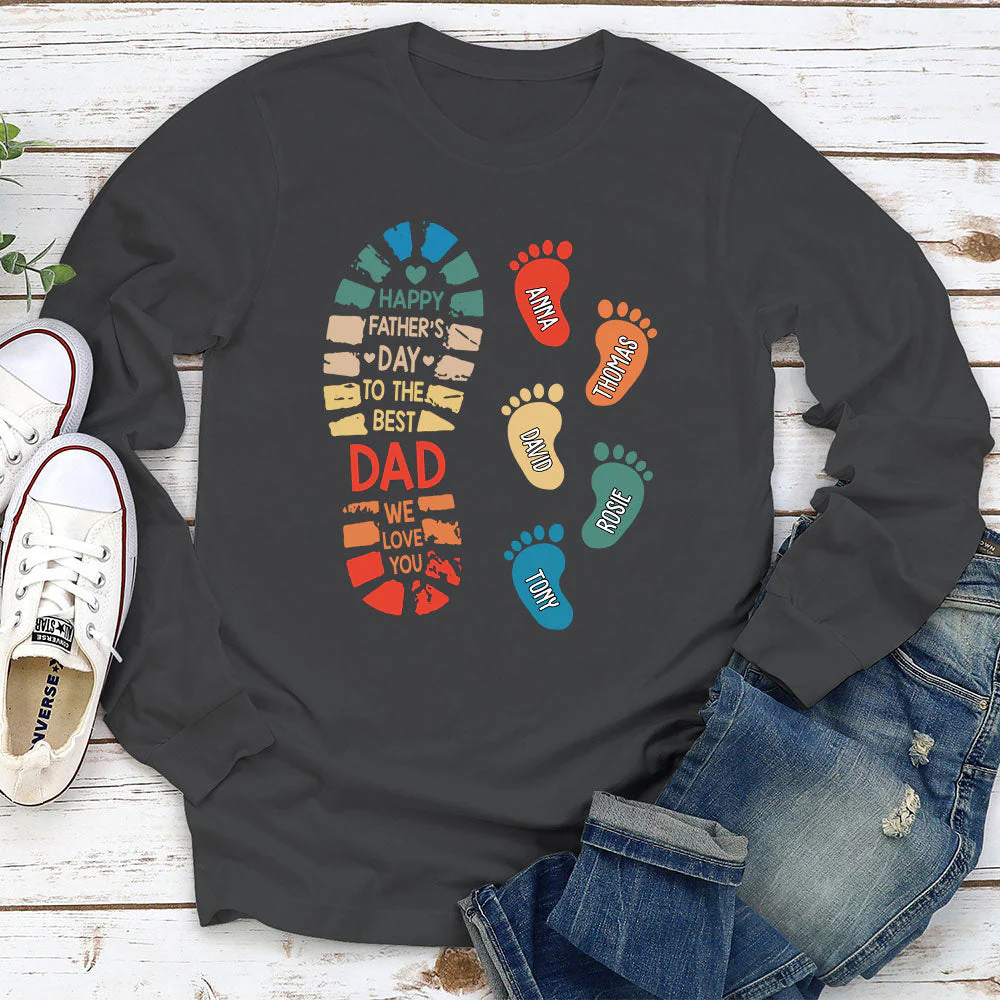 Dad And Kids Footprints Names - Personalized Custom Shirt - Image 5