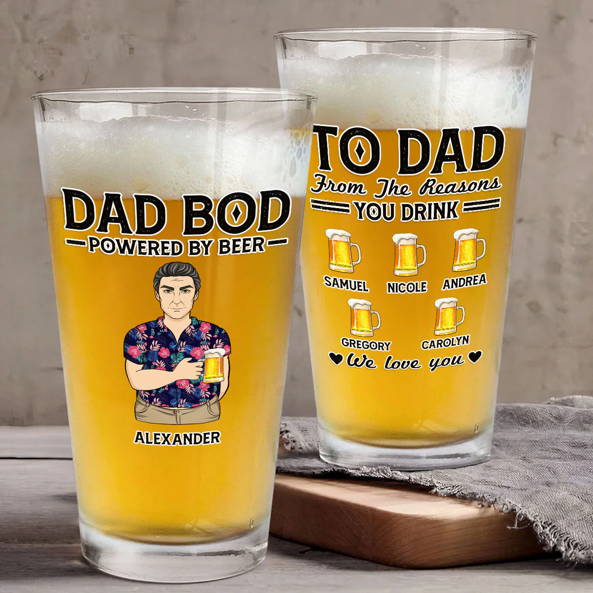Dad Bod Powered By Beer - Personalized Custom Beer Glass - Image 4