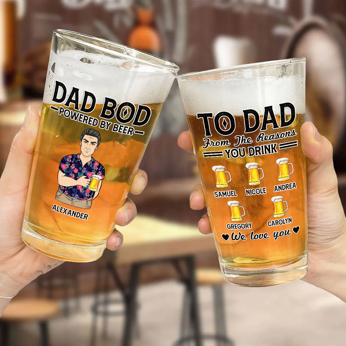 Dad Bod Powered By Beer - Personalized Custom Beer Glass - Image 5