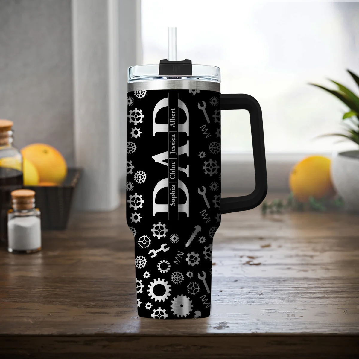 Dad Built With Love - Personalized Custom Engraved 40oz Tumbler With Handle