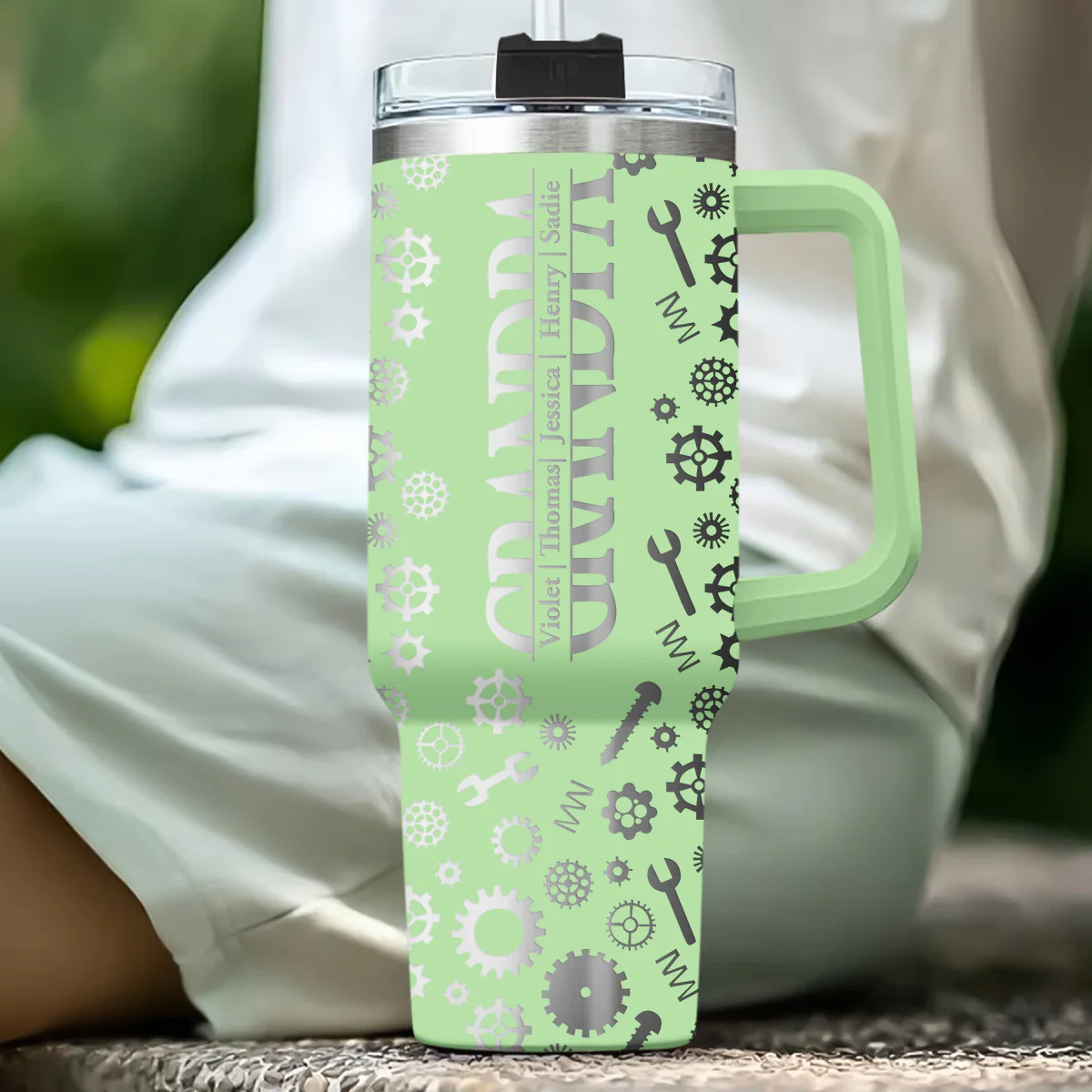 Dad Built With Love - Personalized Custom Engraved 40oz Tumbler With Handle - Image 4