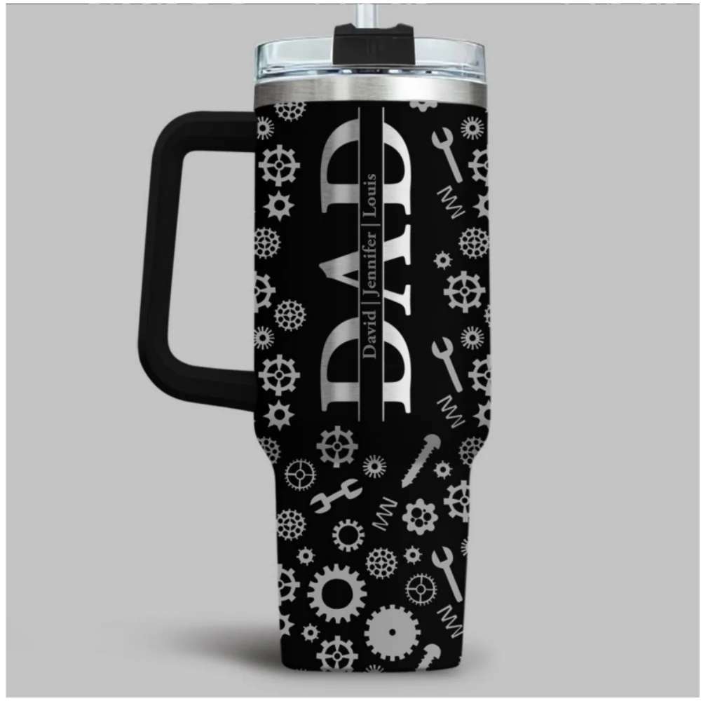 Dad Built With Love - Personalized Custom Engraved 40oz Tumbler With Handle - Image 7