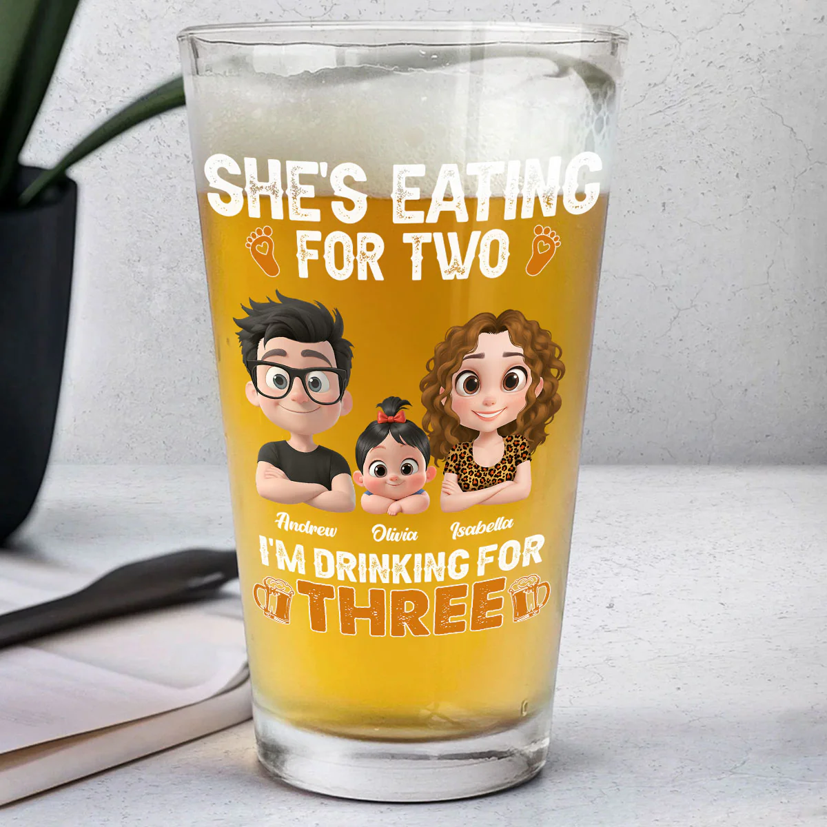 Dad Drinking For Three - Personalized Custom Beer Glass - Image 2