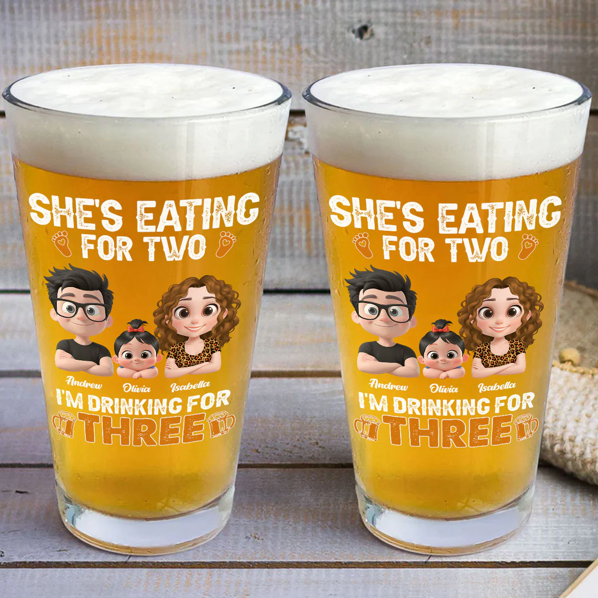 Dad Drinking For Three - Personalized Custom Beer Glass - Image 3