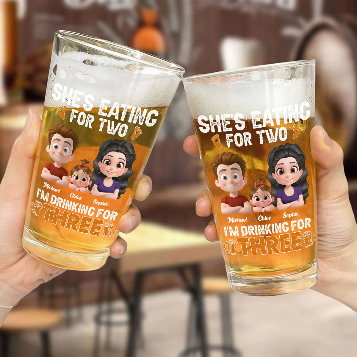 Dad Drinking For Three - Personalized Custom Beer Glass - Image 5
