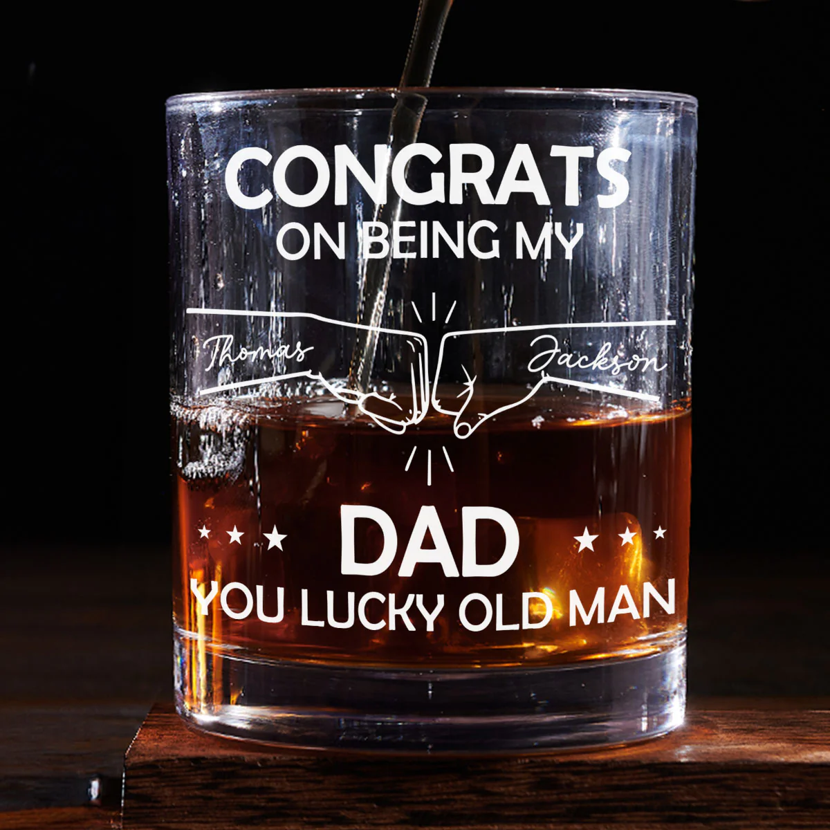 Dad Is A Lucky Old Man - Personalized Custom Whiskey Glass - Image 2