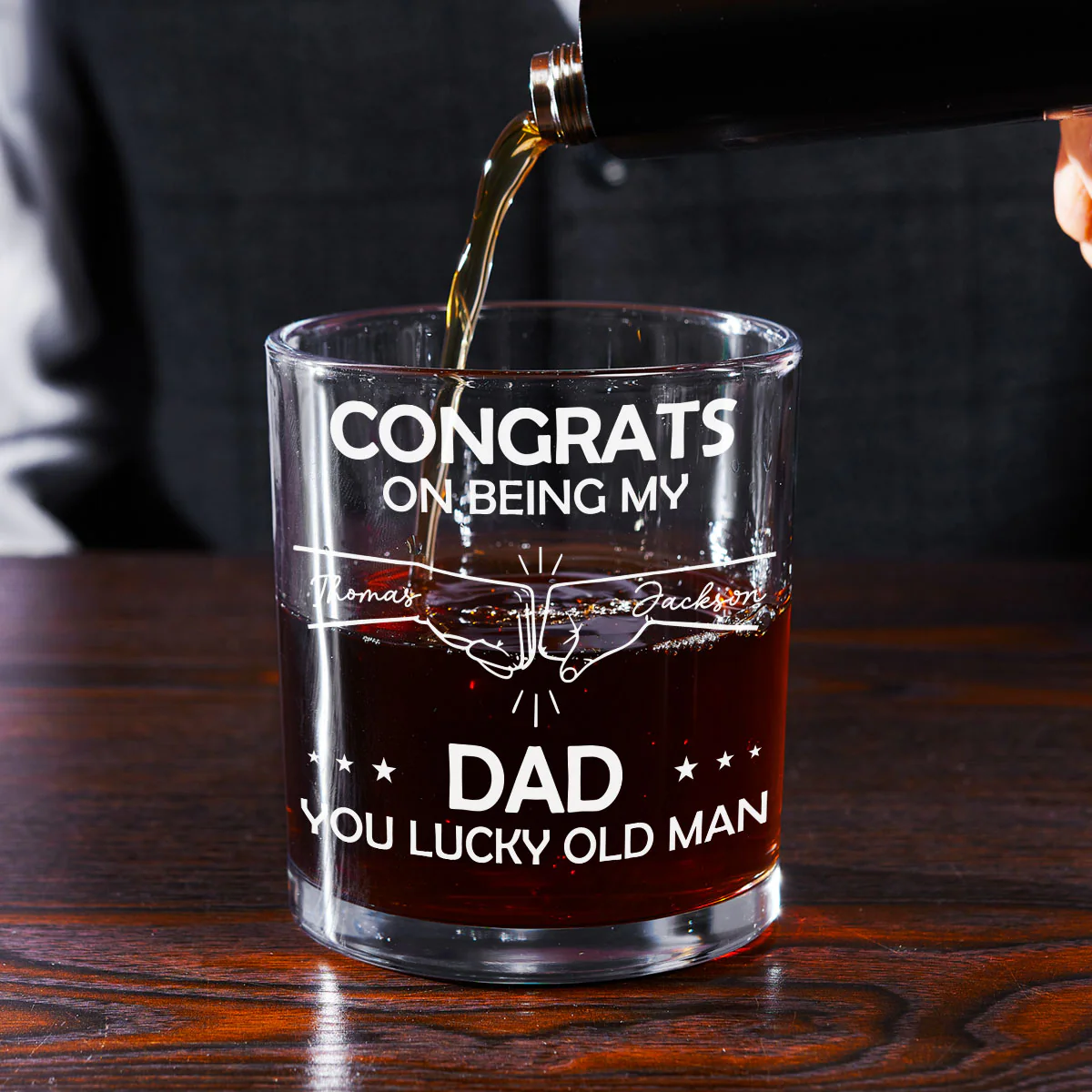 Dad Is A Lucky Old Man - Personalized Custom Whiskey Glass - Image 4
