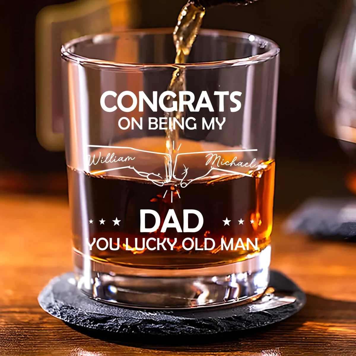 Dad Is A Lucky Old Man - Personalized Custom Whiskey Glass - Image 6