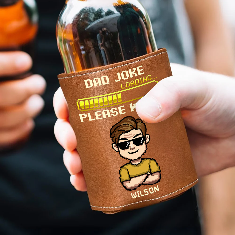 Dad Joke Loading Please Wait - Personalized Custom Leather Can Cooler Holder - Image 2