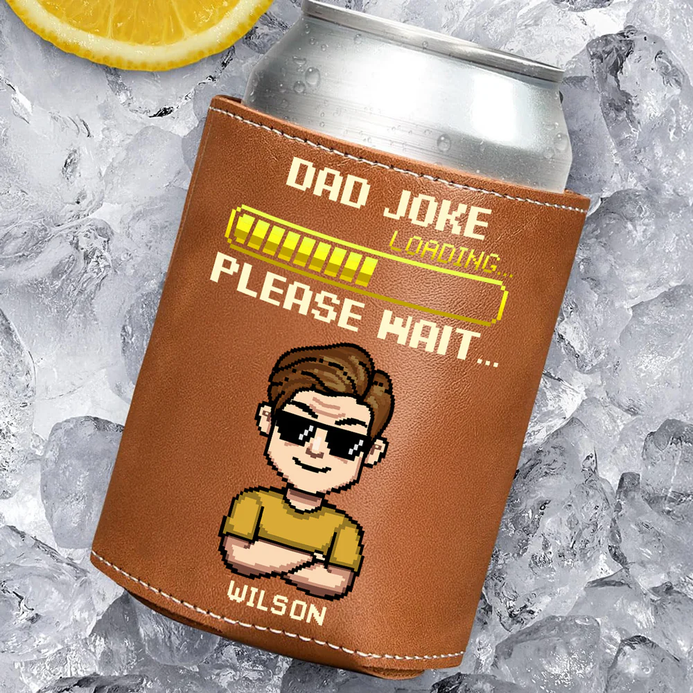 Dad Joke Loading Please Wait - Personalized Custom Leather Can Cooler Holder - Image 3