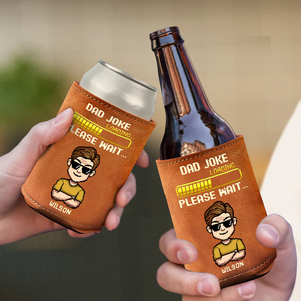 Dad Joke Loading Please Wait - Personalized Custom Leather Can Cooler Holder - Image 4