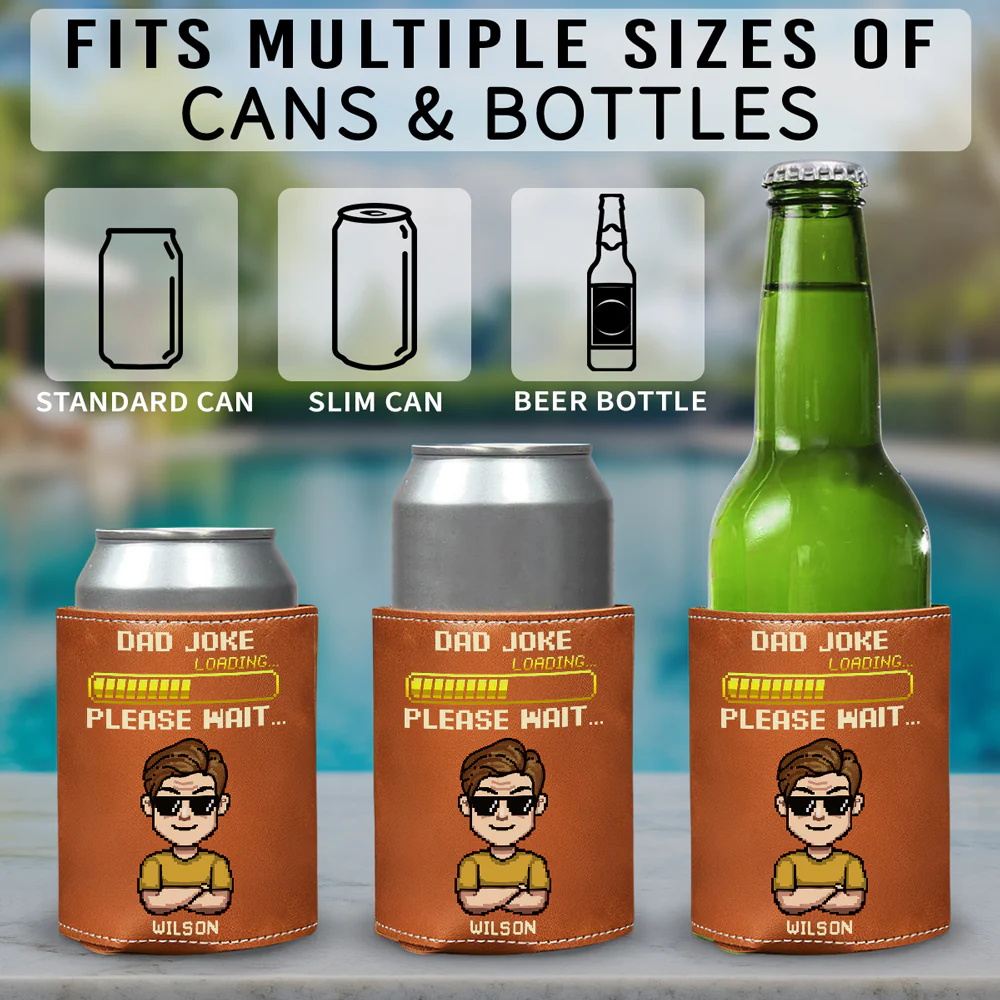Dad Joke Loading Please Wait - Personalized Custom Leather Can Cooler Holder - Image 5