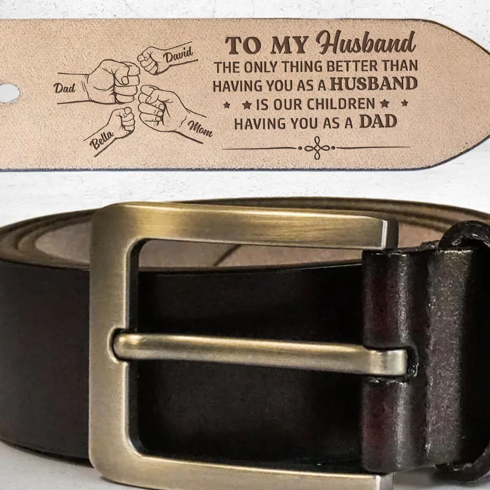 Dad Of Our Children - Personalized Engraved Leather Belt - Image 5