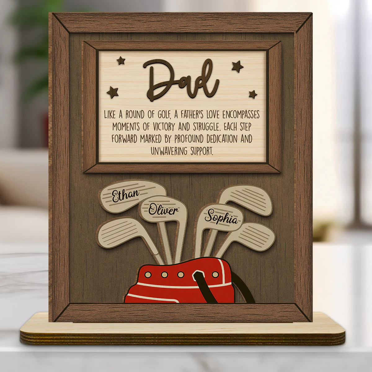 Dad Swings With Steady Love - Personalized Custom 2-Layer Wood Plaque With Flat Base
