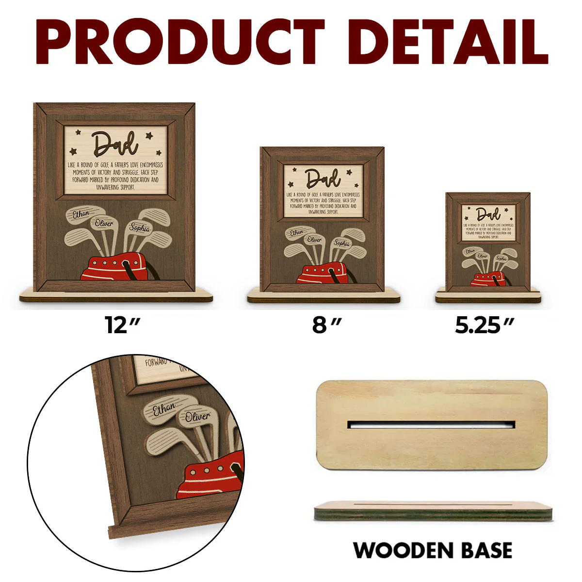 Dad Swings With Steady Love - Personalized Custom 2-Layer Wood Plaque With Flat Base - Image 6