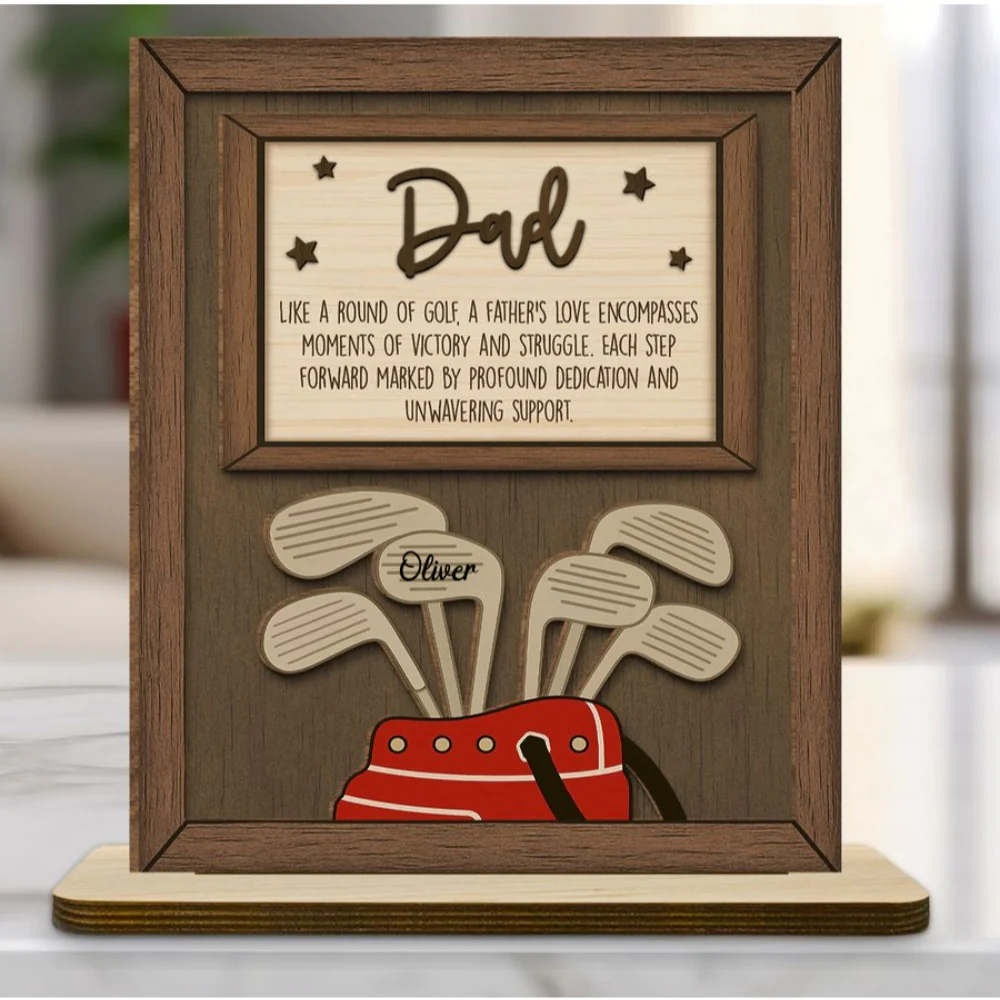 Dad Swings With Steady Love - Personalized Custom 2-Layer Wood Plaque With Flat Base - Image 8