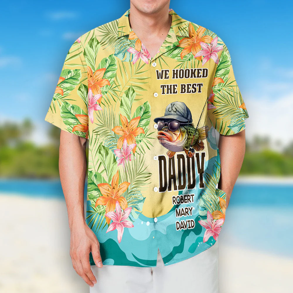 Dad Taught Me How To Fish - Personalized Custom Hawaiian Shirt - Image 2