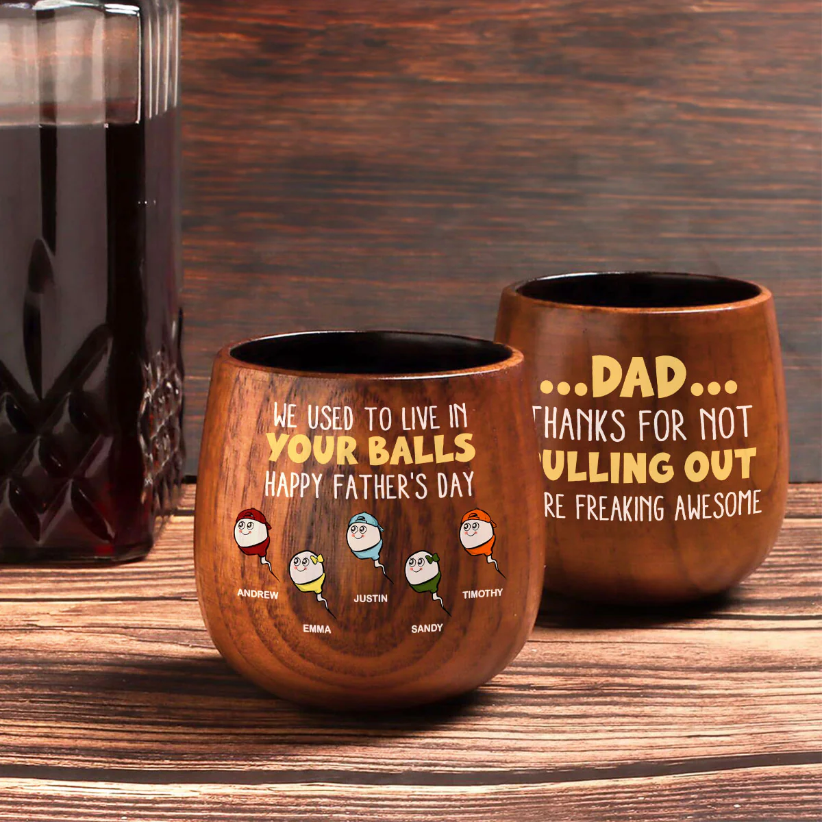 Dad Thanks For Not Pulling Out - Personalized Custom Wooden Whiskey Glass - Image 3