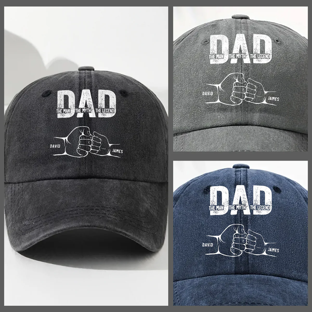 Dad The Man The Myth The Legend - Personalized Custom Vintage Washed Denim Cap - Image 4