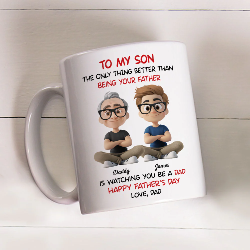 Dad To My Son Cartoonize - Personalized Custom Coffee Mug - Image 3
