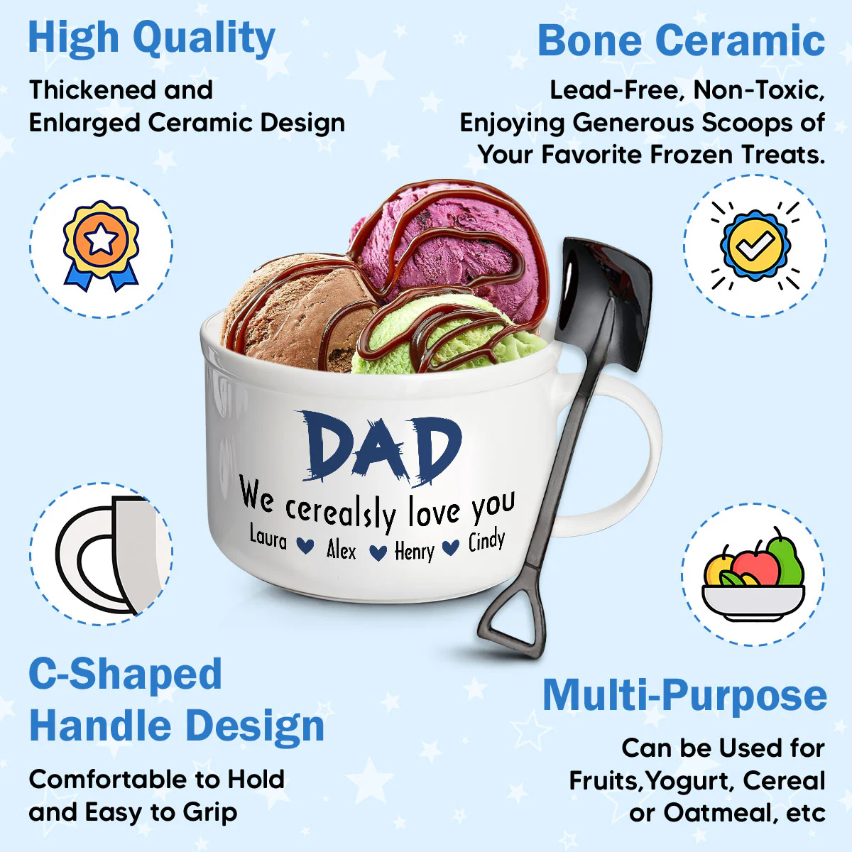 Dad We Cerealsly Love You - Personalized Custom Ceramic Bowl - Image 6