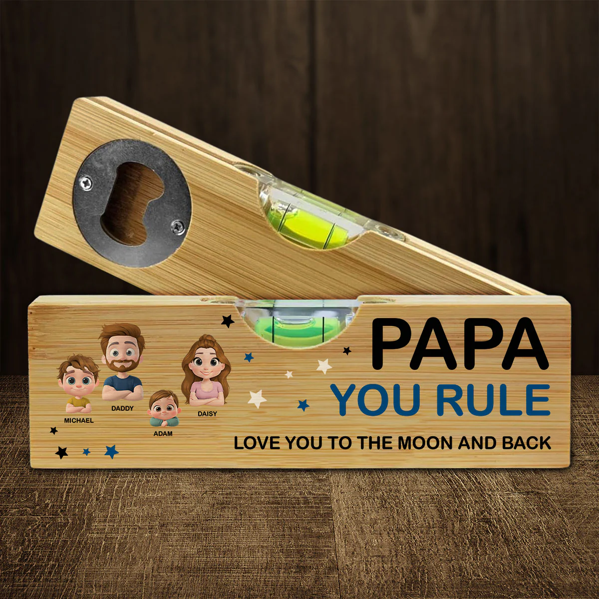 Dad You Rule - Personalized Custom Wooden Spirit Level Bottle Opener - Image 2