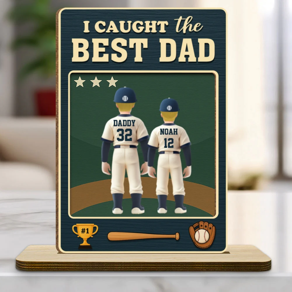 Daddy And His Teammate - Personalized Custom 2-Layer Wood Plaque With Flat Base - Image 6