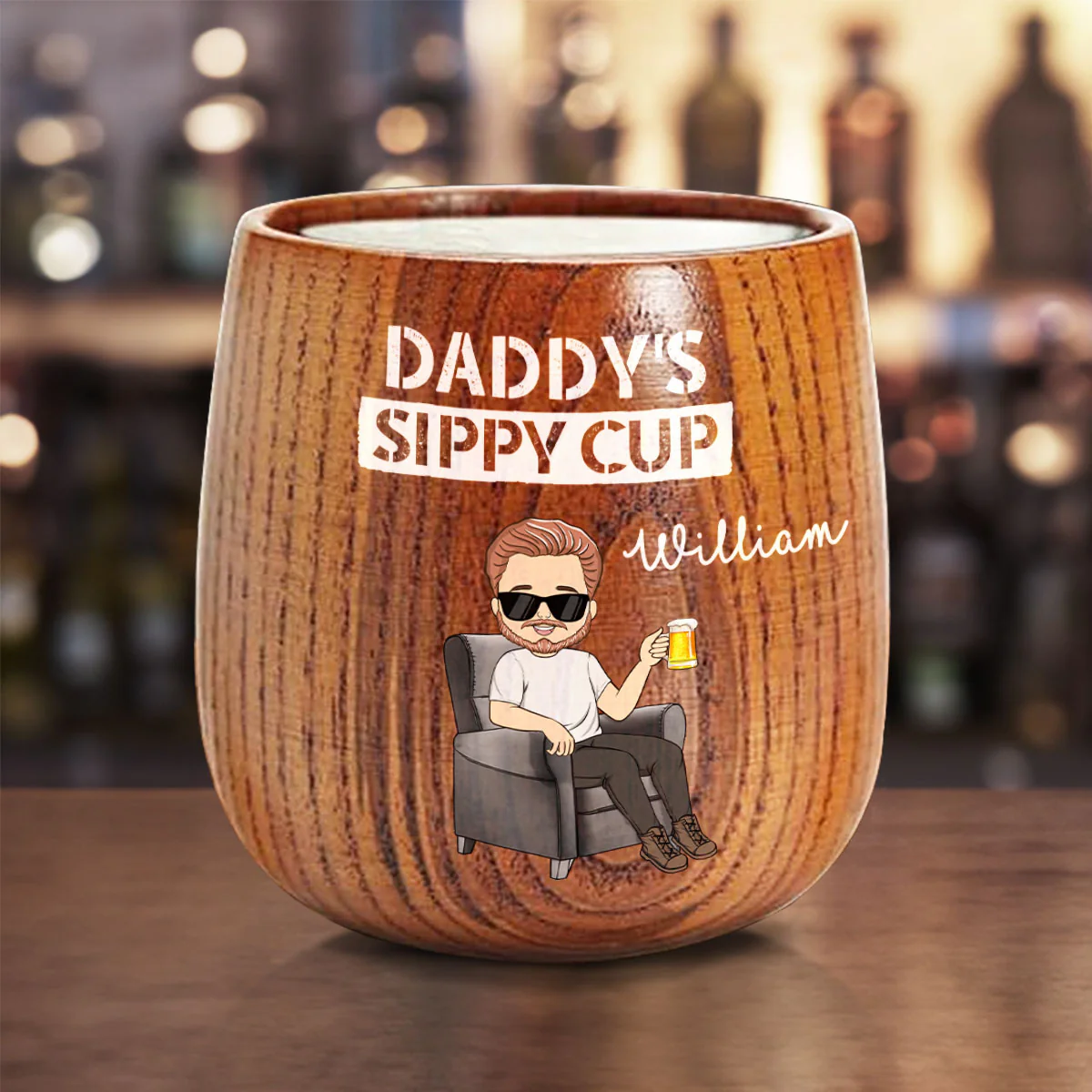 Daddy Grandpa Sippy Cup - Personalized Custom Wooden Whiskey Glass - Image 3