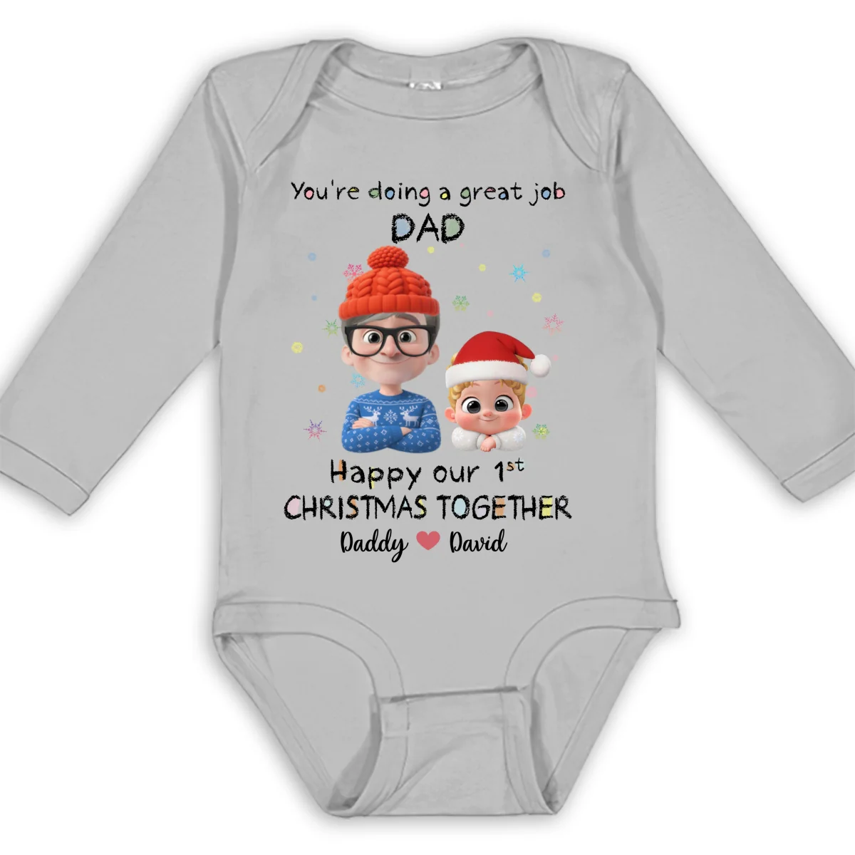 Daddy Is Doing A Great Job Cartoon Christmas - Personalized Custom Long Sleeve Baby Onesie - Image 7