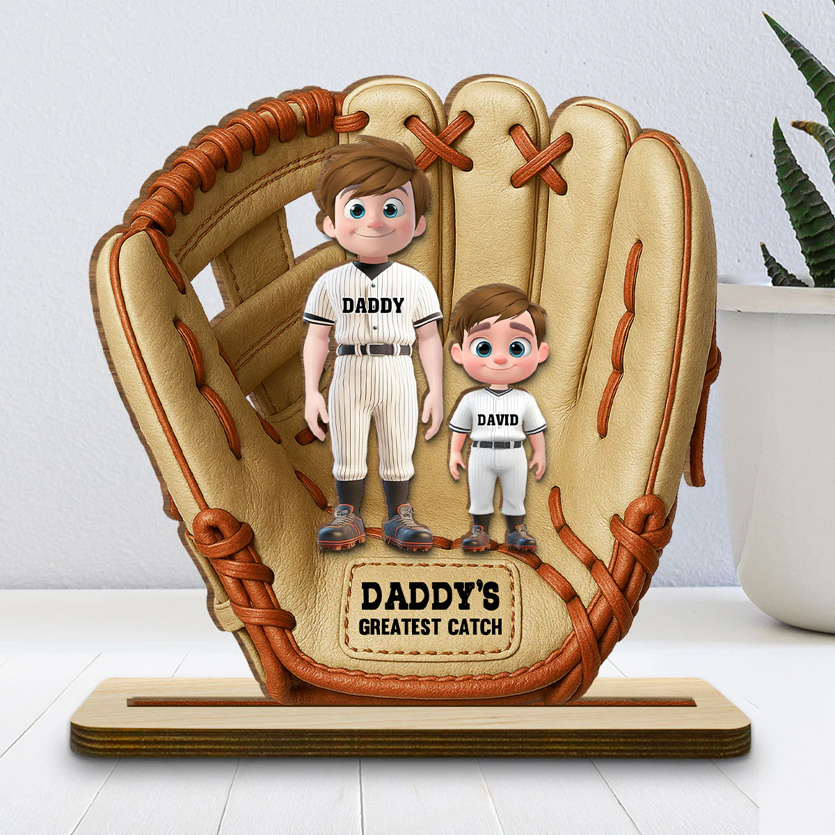 Daddy Team - Personalized Custom 2-Layer Wood Plaque With Flat Base - Image 2