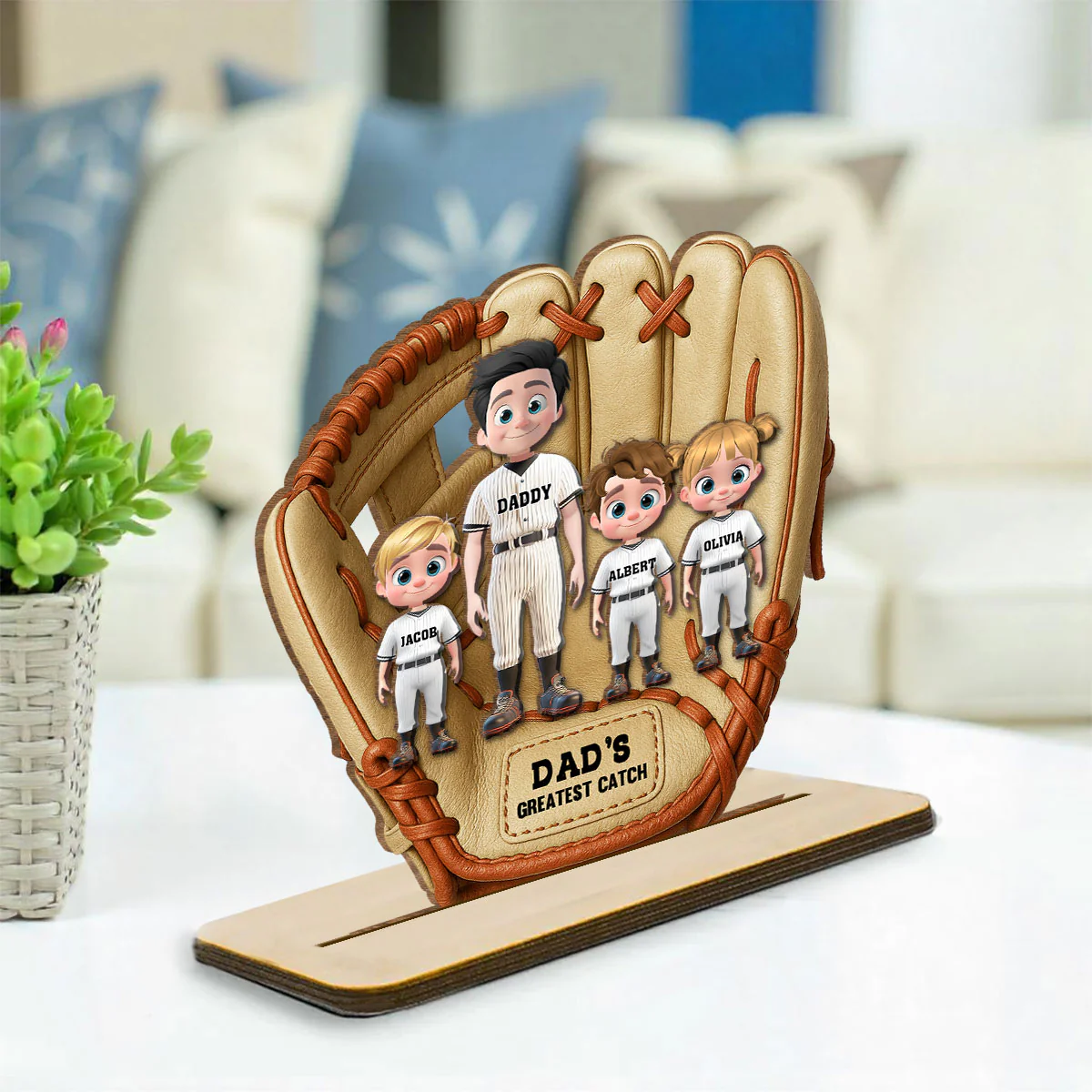 Daddy Team - Personalized Custom 2-Layer Wood Plaque With Flat Base - Image 3