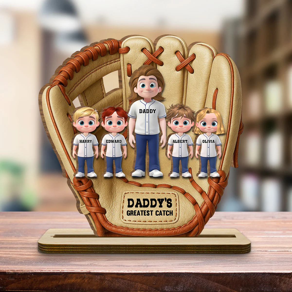Daddy Team - Personalized Custom 2-Layer Wood Plaque With Flat Base - Image 4