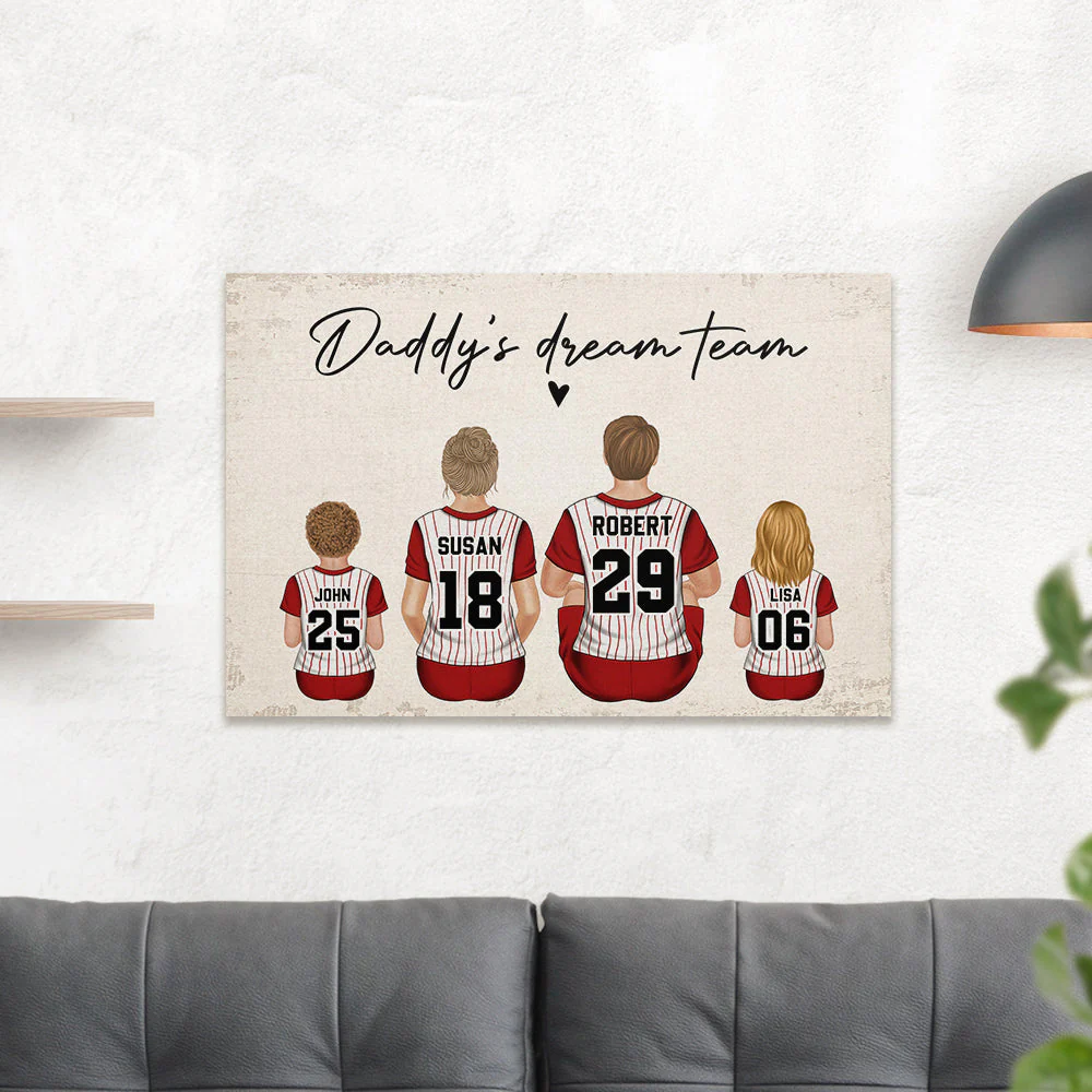Daddys Team Baseball Family Sitting - Personalized Custom Poster - Image 2