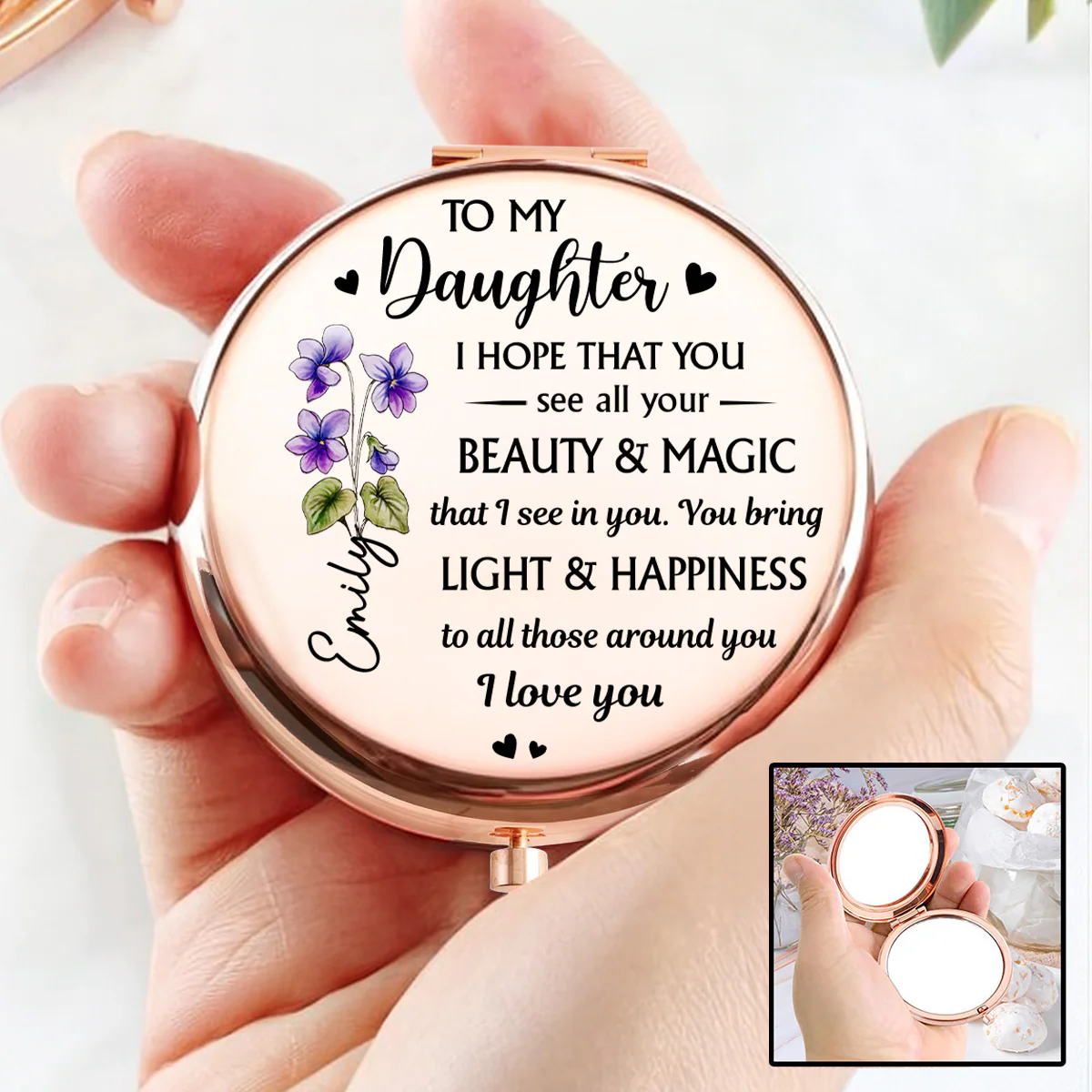 Daughter You Bring Happiness Everywhere - Personalized Custom Compact Mirror