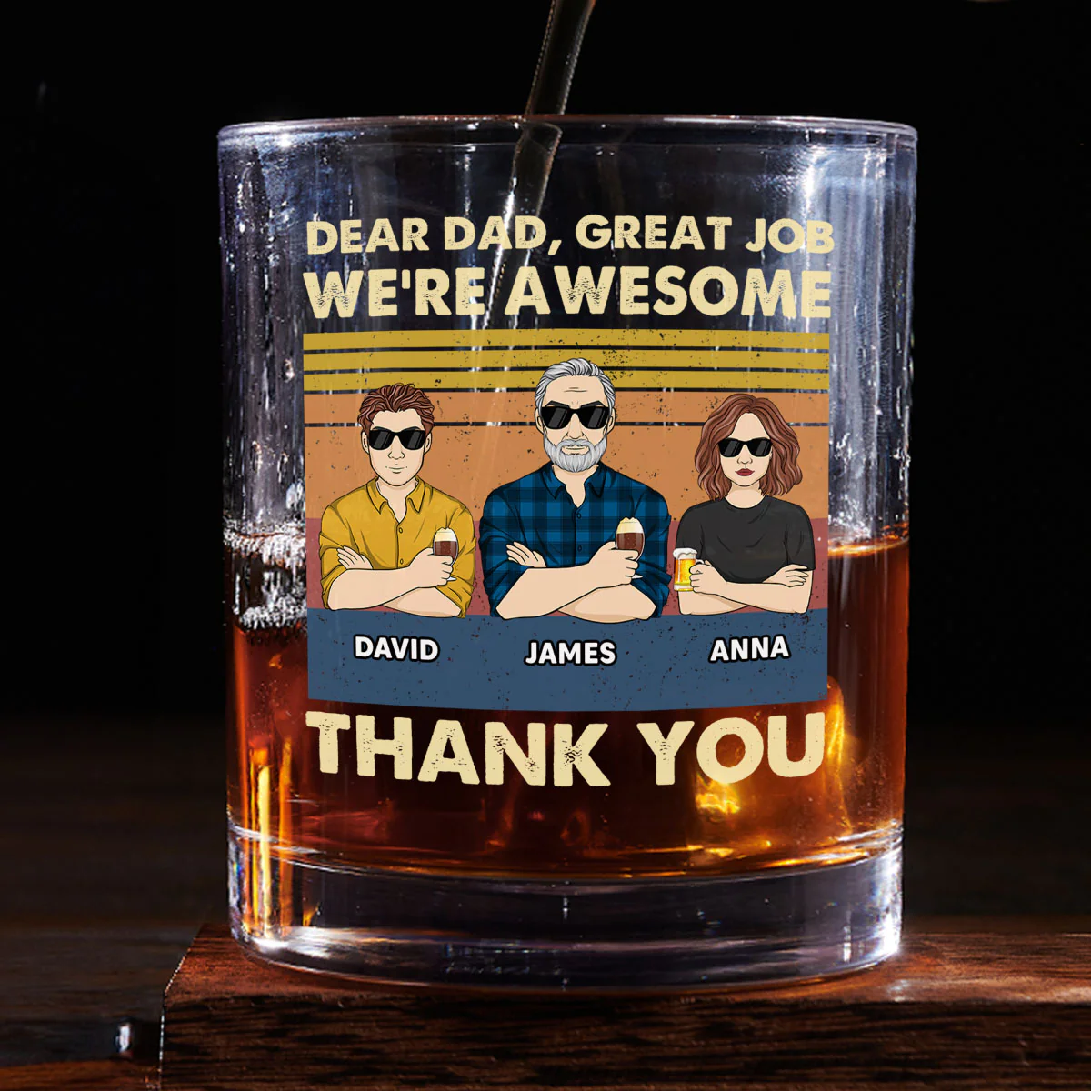 Dear Dad Great Job We Are Awesome Thank You - Personalized Custom Whiskey Glass - Image 2