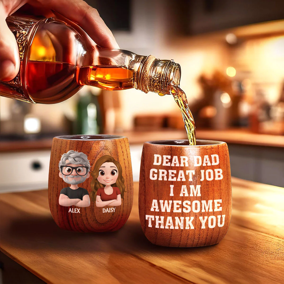 Dear Dad Great Job We Are Awesome Thank You - Personalized Custom Wooden Whiskey Glass - Image 3
