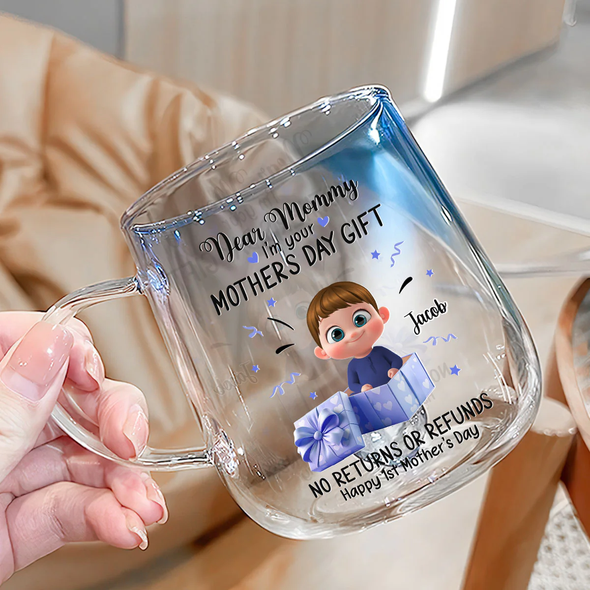 Dear Mommy I Am Your Gift - Personalized Custom Blue Gradient Glass Mug - Image 3