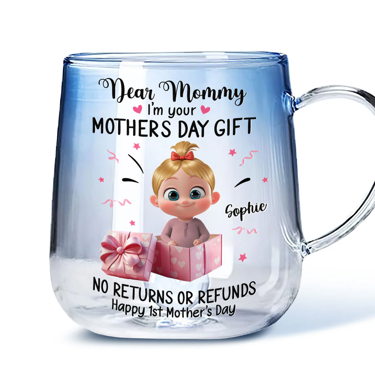 Dear Mommy I Am Your Gift - Personalized Custom Blue Gradient Glass Mug - Image 4