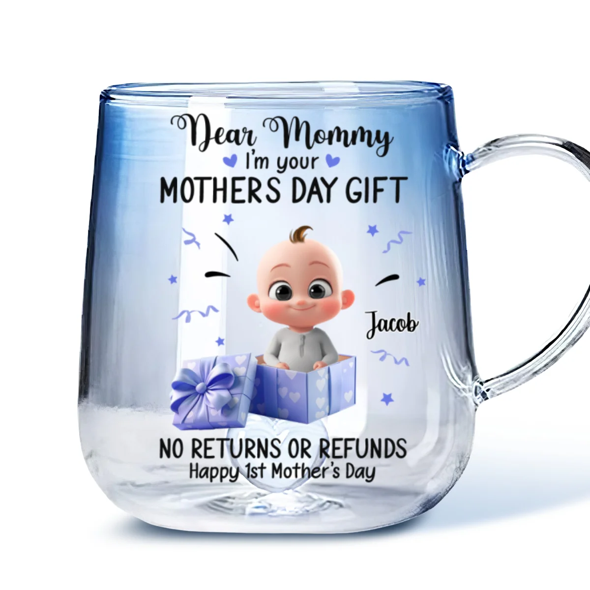 Dear Mommy I Am Your Gift - Personalized Custom Blue Gradient Glass Mug - Image 6