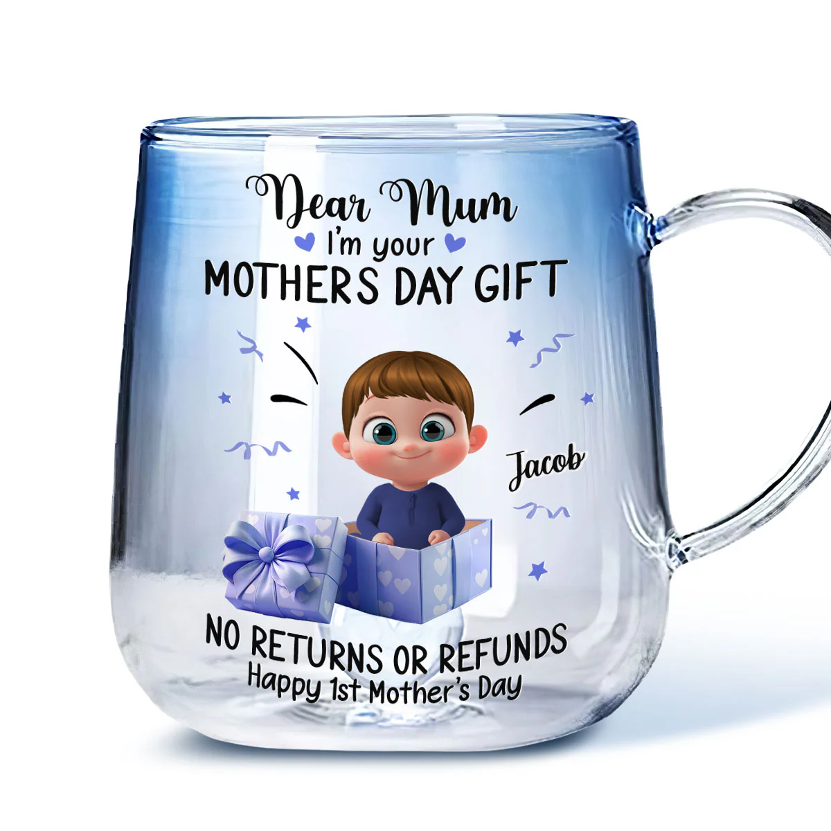 Dear Mum I Am Your Gift - Personalized Custom Blue Gradient Glass Mug