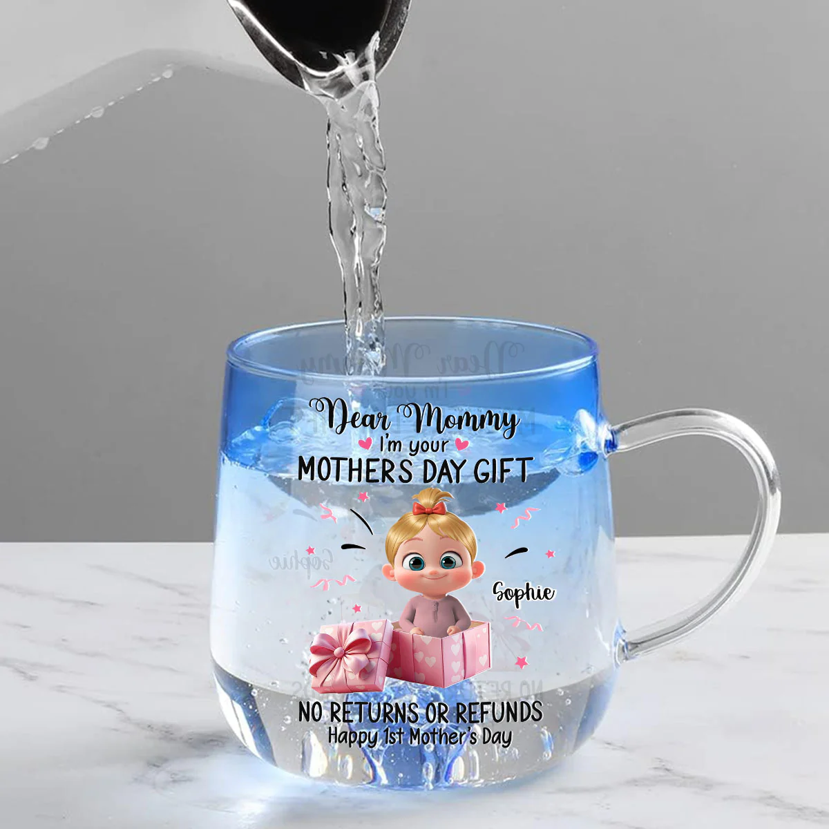 Dear Mum I Am Your Gift - Personalized Custom Blue Gradient Glass Mug - Image 3