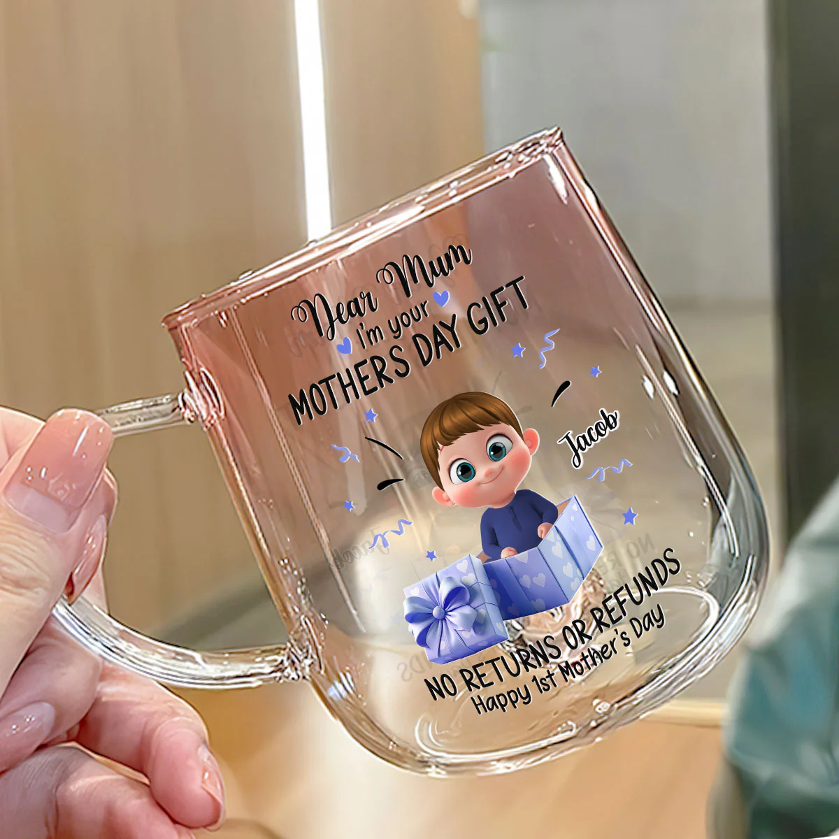 Dear Mum I Am Your Gift - Personalized Custom Pink Gradient Glass Mug - Image 2