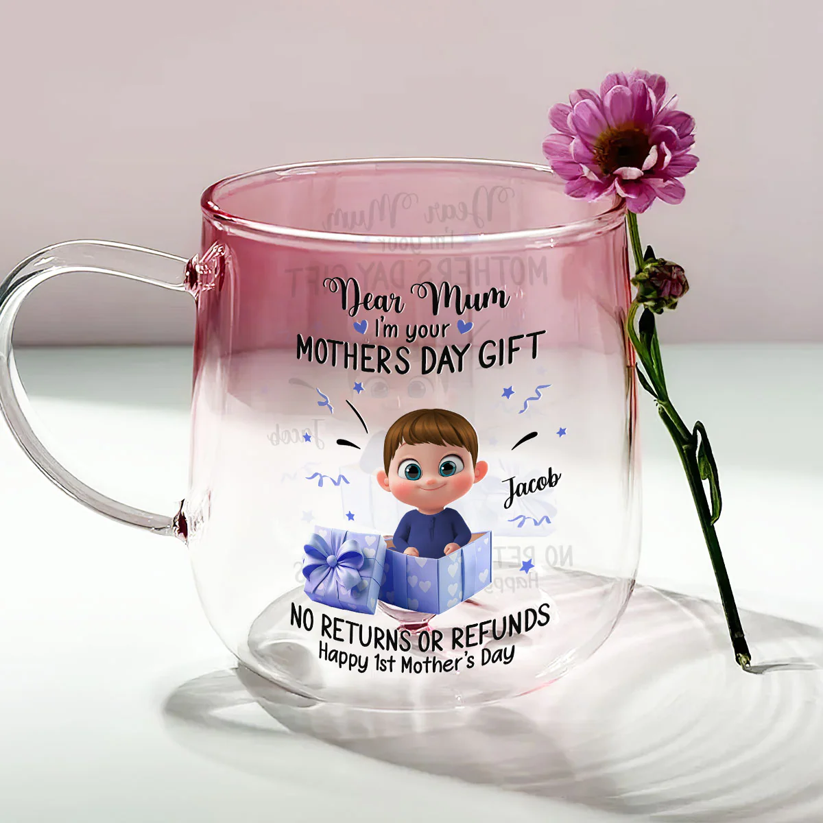 Dear Mum I Am Your Gift - Personalized Custom Pink Gradient Glass Mug - Image 3
