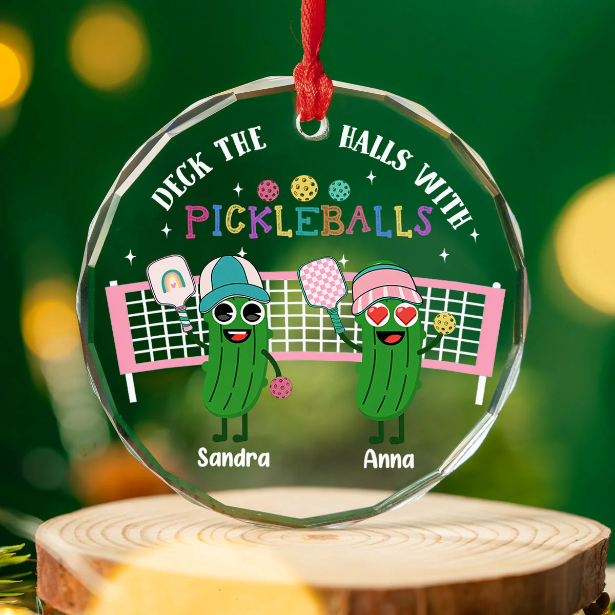 Deck The Halls With Pickleballs - Personalized Custom Glass Ornament - Image 2