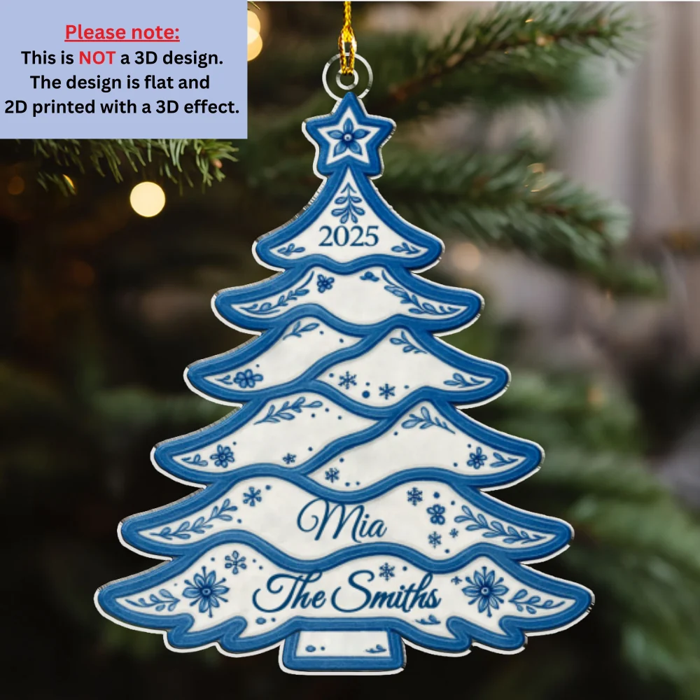 Delft Blue Christmas Tree - Personalized Custom Acrylic Ornament - Image 7