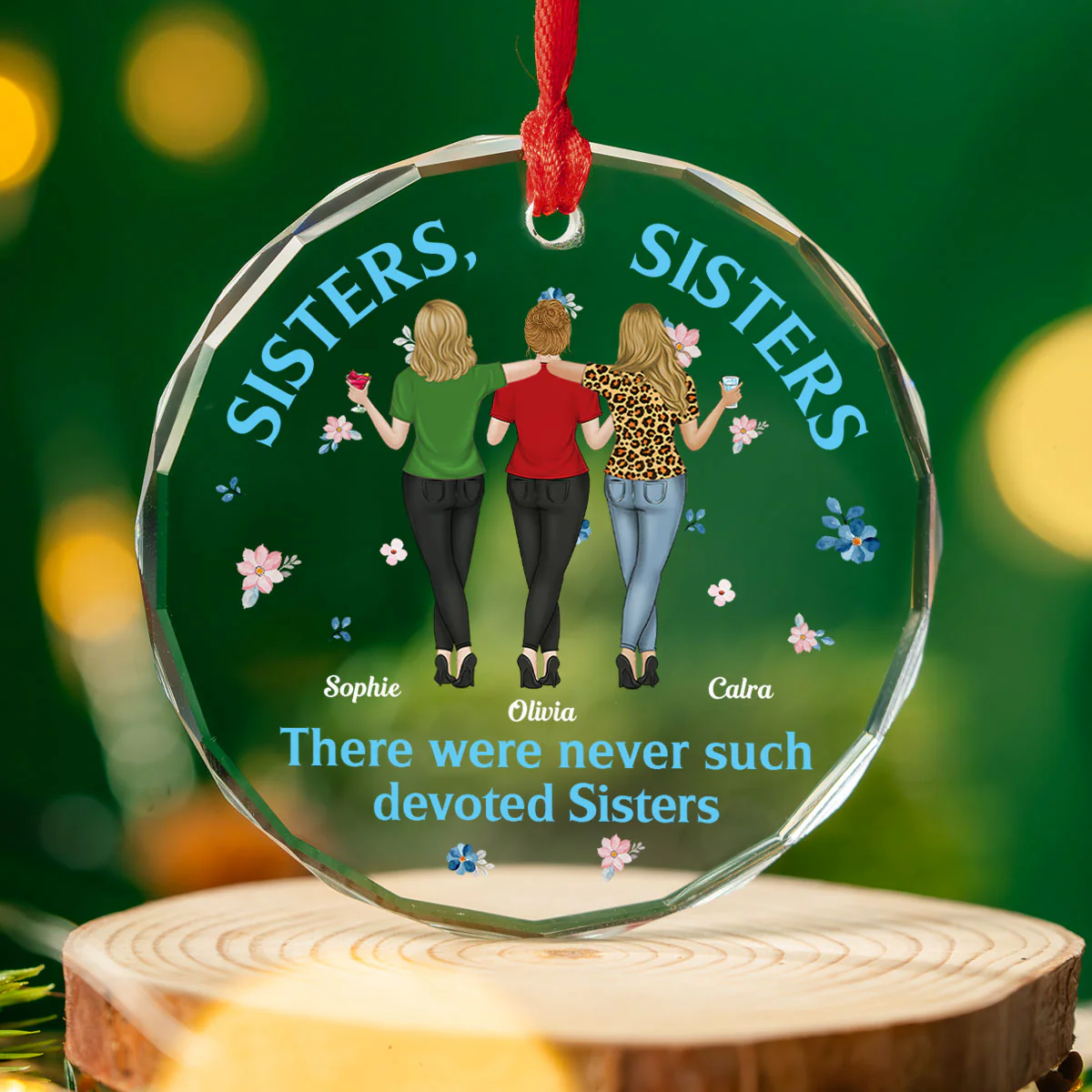 Devoted Sisters - Personalized Custom Glass Ornament - Image 2
