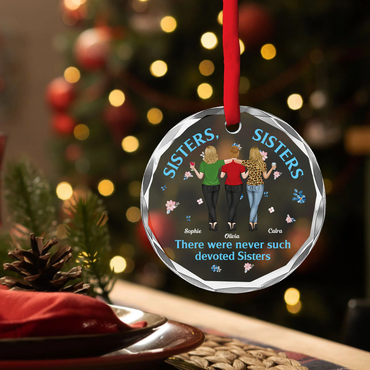 Devoted Sisters - Personalized Custom Glass Ornament - Image 3