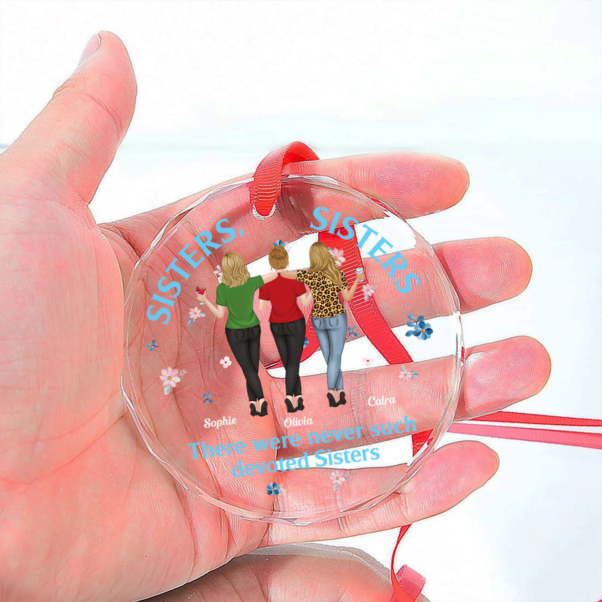 Devoted Sisters - Personalized Custom Glass Ornament - Image 4
