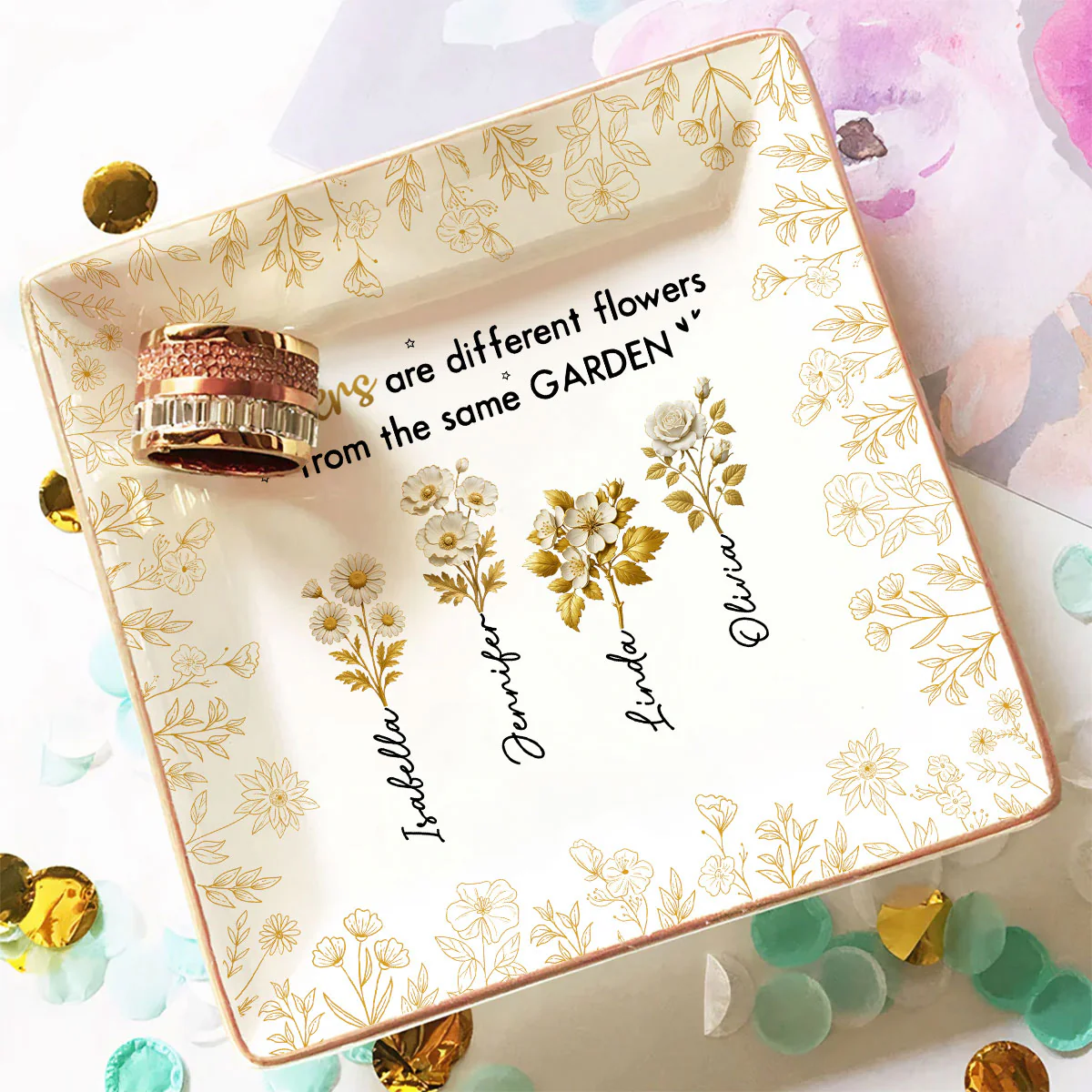 Different Flowers - Personalized Custom Jewelry Dish - Image 2